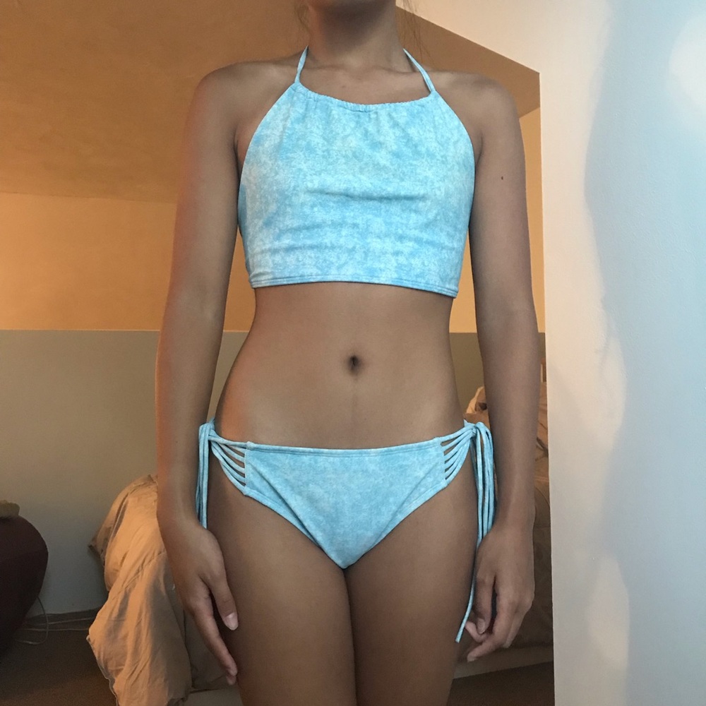 Aerie light blue halter tassel bikini set
